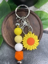 4" Silver-Tone Silicone Beaded Charm Keychain New Free Ship Flower A4102