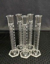 (5) VWR Class B Glass 100mL Single Scale TD Graduated Cylinder Hex Base 89000