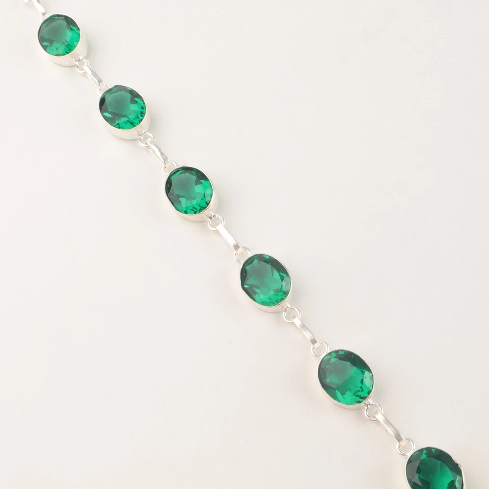 Brazalete de boda hecho a mano con piedras preciosas de diopsido de cromo 925 joyas de plata de ley 9" Foto 2 de 4