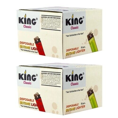 King Classic Disposable Butane Lighters Assorted Colors (50 Count) 2 Pack