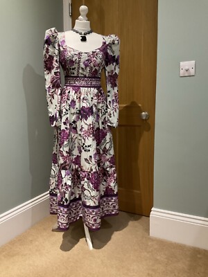 Karen Millen COTTON PUFFED SLEEVE MIDI DRESS size 10