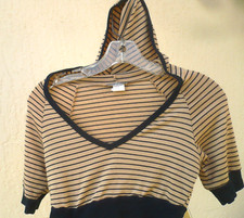 VTG BODY CENTRAL JR M HOODED HOODIE CROP TOP STRIPED BEIGE MADE IN USA WOMEN