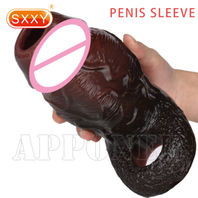 Big Black Realistic Sleeve Reusable Sheath For Men Extender Artificial Sex  Toys | eBay