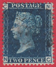 GB SG47 QV 1869 2d BLUE PLATE 13 NC GU LIGHT CANCEL