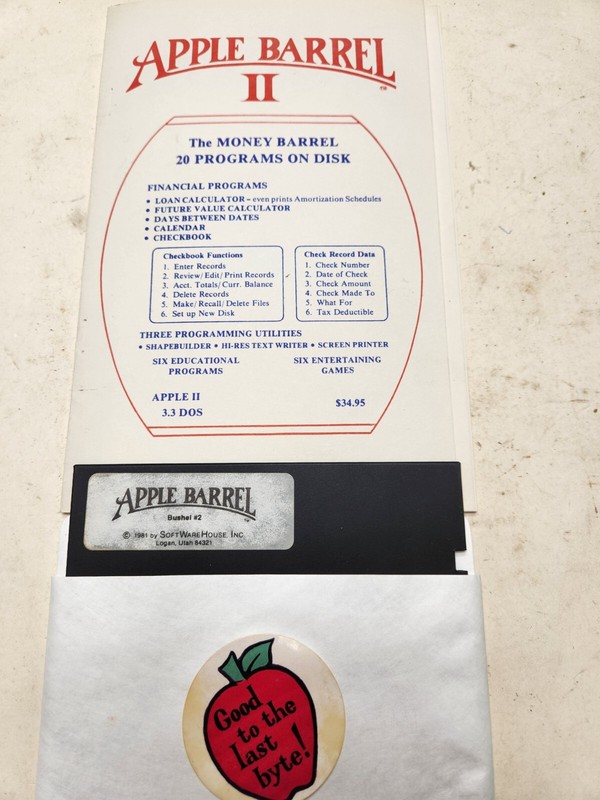 VINTAGE   1981   APPLE BARREL ll  DOS 3.3 WITH 20 PROGRAMS ON DISK