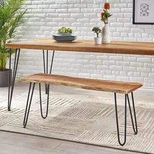 Modern Industrial Handmade Acacia Wood Dining Bench with Hairpin Legs