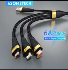 3 in One HeavyDuty Long Lead 2m USB Charging Cable  Fast Phone Charger