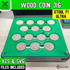 xTool F1 Ultra Wood Coin Jig, xTool Fiber Laser Jig, xTool F1 Ultra, Wooden Coin
