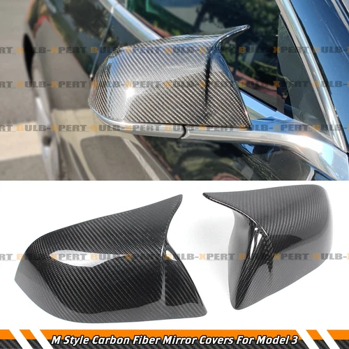 For 2017-2025 Tesla Model 3 M Horn Style Real Carbon Fiber Side Mirror Cover Cap