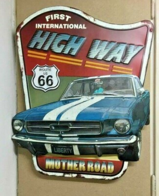 XXL 3D Schild First International Highway Route 66 Muscle Car 75x60x3 Mustang
