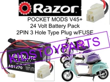 New! 24V Battery Pack for Razor POCKET MOD 2 Pin 3 Hole Type Plug w/fuse Ver 45+