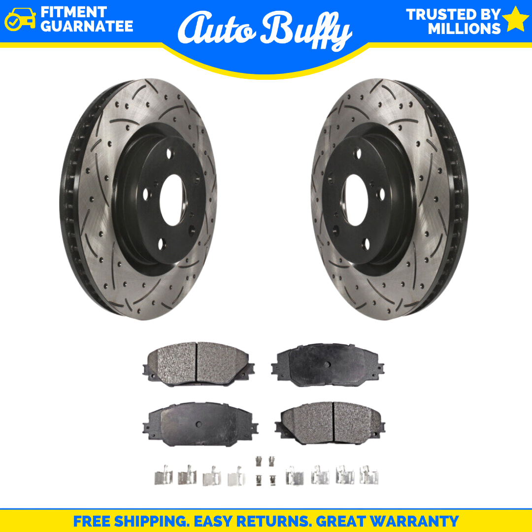 Front Drill Slot Brake Rotors Ceramic Pad Kit For Toyota RAV4 Scion tC
