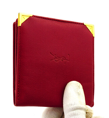 Authentic YVES SAINT LAURENT YSL Red Leather Bifold Mens Wallet