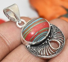 Rainbow Calsilica Gemstone Pendant 925 Silver Plated U311-D235