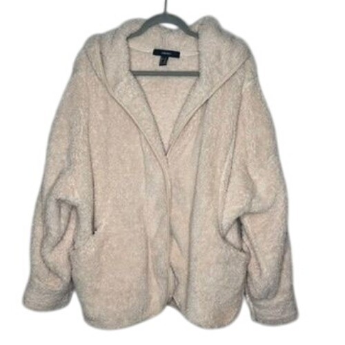 Forever21 Womens Fuzzy Teddy Coat Hooded Zip-Up Jacket Beige Size M - Bild 1 von 9