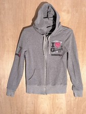 G by guess sweater womens size S full zip crew neck long sleeve logo gray