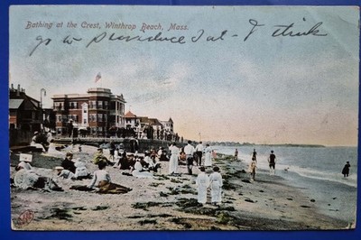 Winthrop Beach, MA.  Bathing at the Crest  - 1908 Postcard