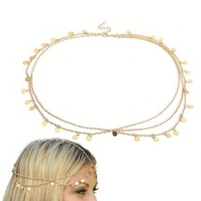 Gold Sequins Head Chain Jewelry Bridal Layered Hair Chain