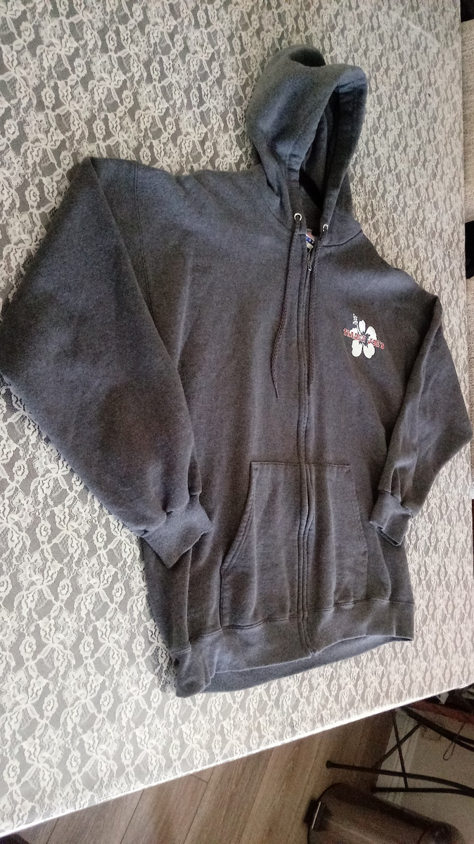 Trader Joe's RARE Full Zip GRAY Hoodie JACKET Hibiscus Flower HTF