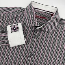 Robert Graham Black Pink Gingham Long Sleeve Button Up Flip Cuff Shirt Men Large