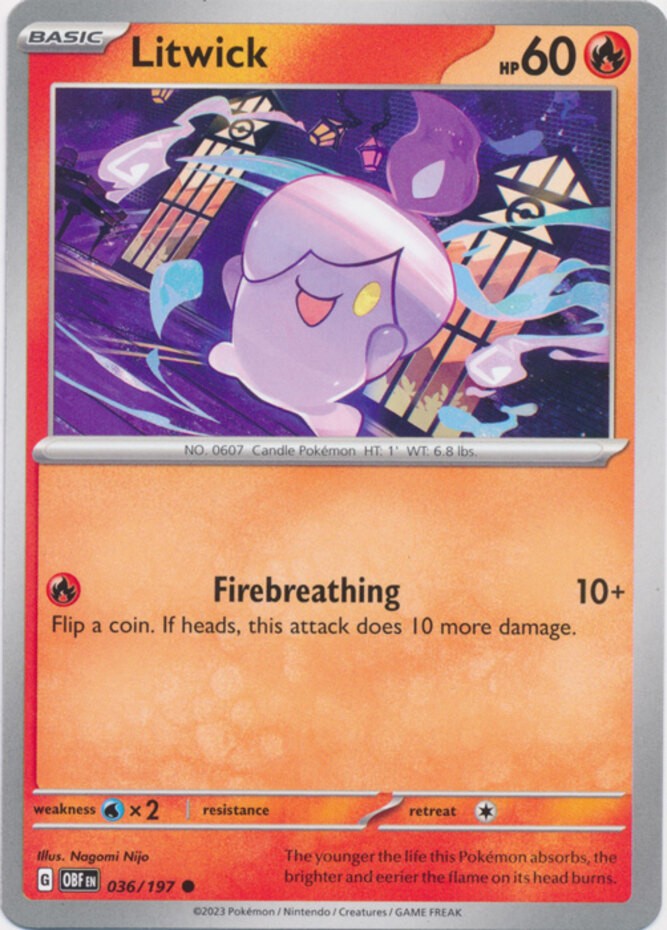 Litwick - 036/197 - Common (Near Mint) Obsidian Flames - Fire Pokémon