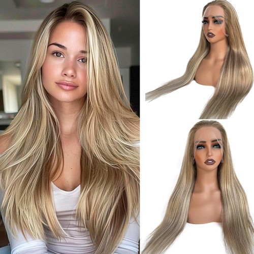 Ombre Ash Blonde Wig Human Hair Glueless 13x4 Lace Front Wigs Pre Plucked Lon...