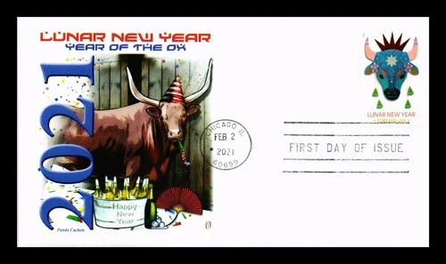 DR JIM STAMPS US COVER LUNAR NEW YEAR OF THE OX FIRST DAY ISSUE PANDA CACHET