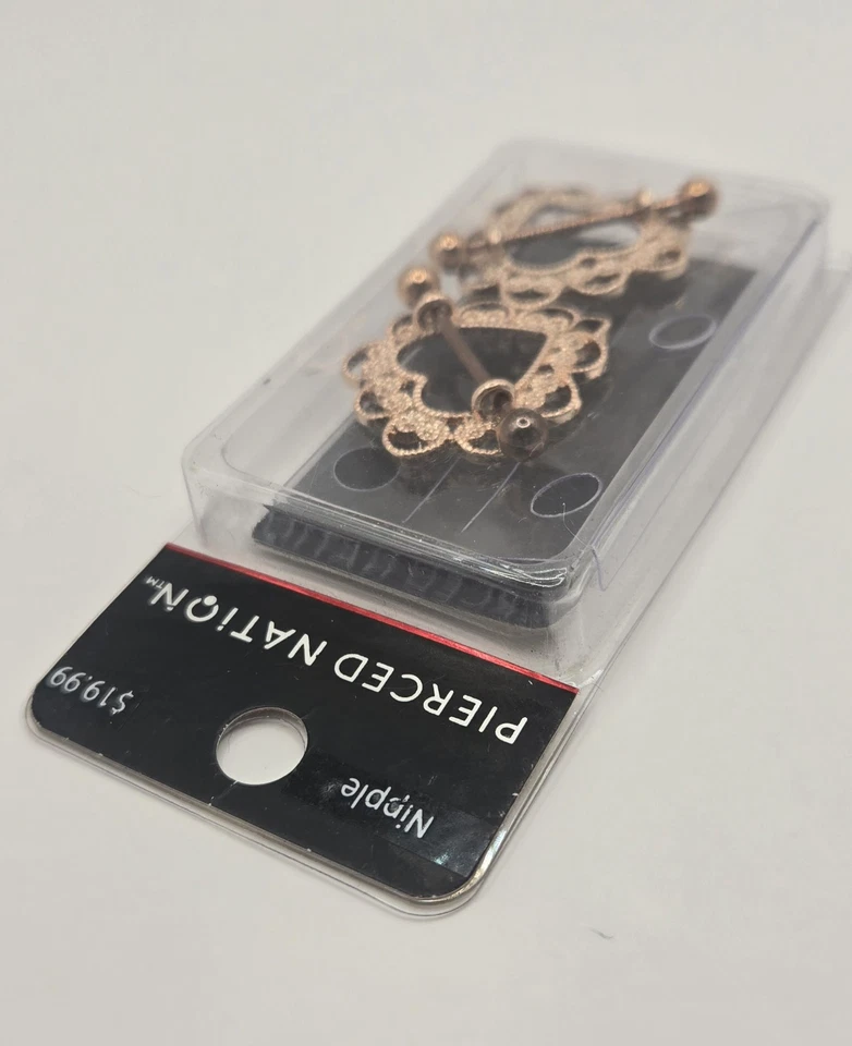 Pierced Nation Intricate Heart Nipple Rings 14G 5/8" Nipple Piercing Jewelry - Image 4 of 4