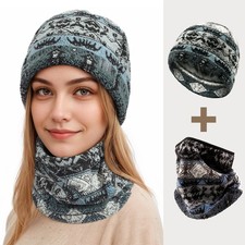 Winter Set Fleece Neck Gaiter Warmer Beanie for Outdoor Cold Weather Ski Sports