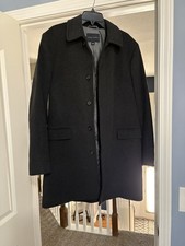 Banana Republic Black Button Overcoat Men's L Long Lined Winter Coat
