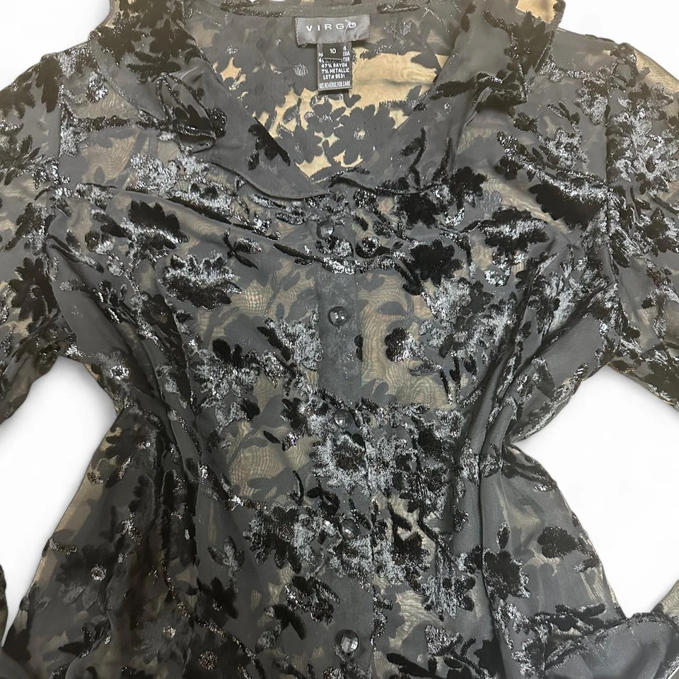 Y2K винтажный черный чистый длинным рукавом причудливый цветочный блузка женщин 10 fairycore гранж - Изображение 2 из 4