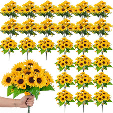 36 Bundles Artificial Sunflowers Bouquets Bulk for Wedding 7 and 10 Head 12 Inch