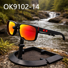 Oakley Holbrook Matte Black Sunglasses Red Logo Fire Red Polarized Lens New