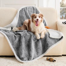 Dog Blanket Waterproof, Reversible Faux Fur  Sherpa Pet Throw for Couch  So...