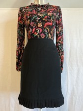 Calvin Klein Black Knee-length Skirt Pleated Hem Size 6 Zip Back Lined