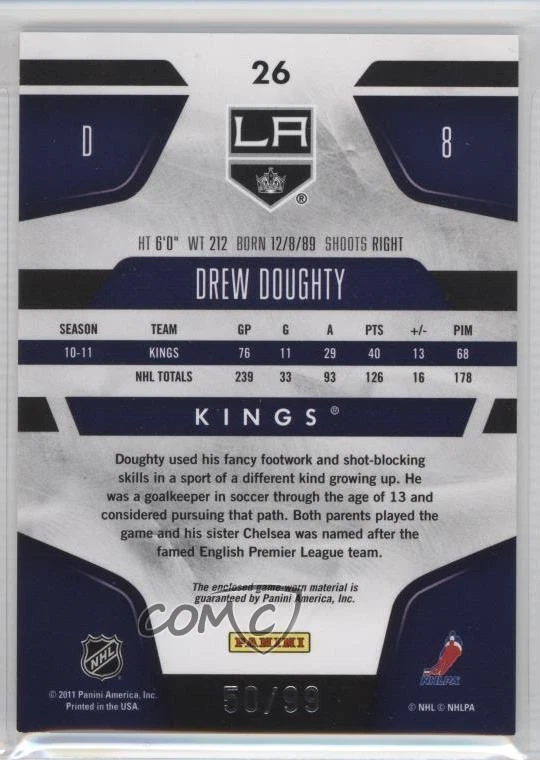 2011-12 Certified Mirror Blue Materials /99 Drew Doughty #26 - Image 2 of 2