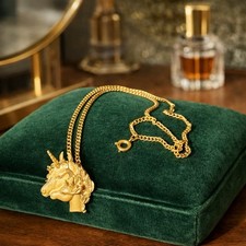 Vintage Charisma Mother Baby Unicorn Pendant Necklace - Gold Plated Pewter - 18  