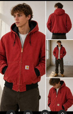 Carhartt J140 Active Jacket XL Regular Red Sandstone Duck Quilted Hooded Workwea