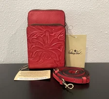 Patricia Nash Albertine Phone Crossbody Tooled Leather Passion 7" x 4.5" x 3"
