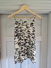 Balenciaga Paris Cream & Black 100% Silk Racer Back Strap Top Medium UK 10