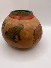 Beautiful Southwestern Native Painted Frog Bear Gourd Signed Roger VTG Unique