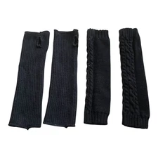 Arm Warmers Fingerless Gloves Ribbed And Cable Knit Sleeve Thumbhole Black 2 Pr