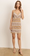 Storia Women Tan Cream Lace V-Neck Mini Dress Low Back Small