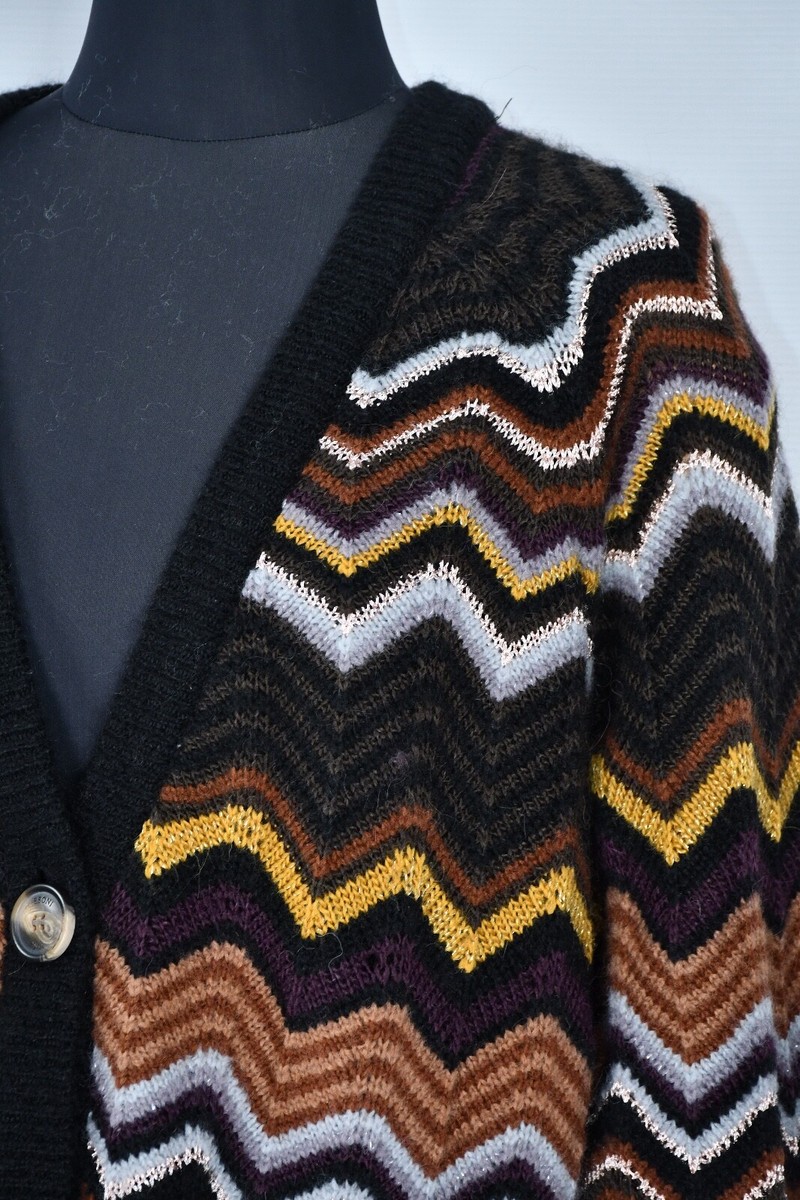 美品 MISSONI ジグザグパターン カーディガン 46サイズ 羊毛 ブラウン Missoni ジグザグ カーディガン | ブラウン | FARFETCH JP