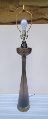 Vintage Monumental Blenko Empoli (?) Charcoal Optic Swirl Glass Tall Table Lamp