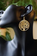 Image of Gold Plated Tree Of Life Earrings,Statement Earrings. 