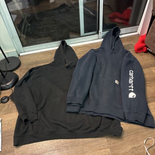 LOT OF 2 Men’s CARHARTT K121 K288 PULLOVER LOOSE FIT SWEATSHIRT HOODIE Workwear