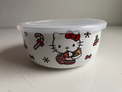 #ad Hello Kitty Christmas Pressure Lid Ceramic Food Storage Bowl Container Large NEW $17.00