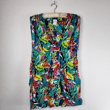Ralph Lauren Women Mini Dress Large Multicolor Leaves Sleeveless Surplice V-Neck