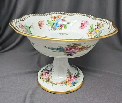 Schumann Dresden Reticulated Pedestal Compote Bowl 7 5/8'' x 5'' Germany 